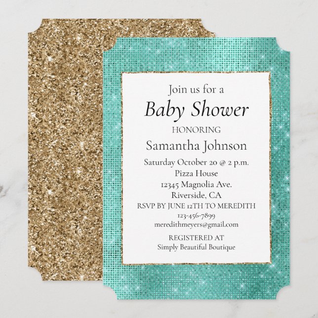Mint Green Sparkle Invitation (Front/Back)