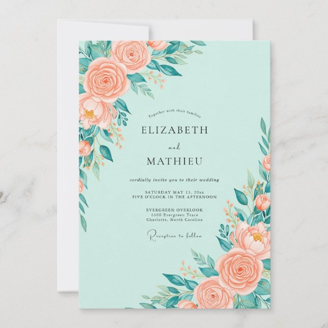 Mint Green Splendid Floral Wedding Invitation (Front)