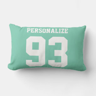 Mint green sports jersey number name zipper lumbar pillow