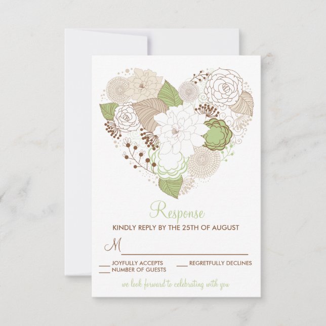 Mint Green Spring Heart Flowers RSVP Response Card (Front)