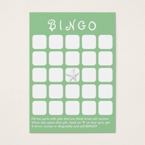 Mint Green Star Fish 5x5 Bridal Shower Bingo Card Business Cards