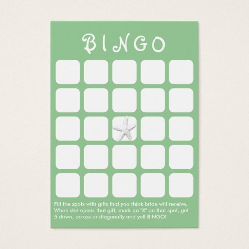 Customizable Mint Green Star Fish 5x5 Bridal Shower Bingo Card Business Cards
