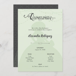 Mint Green & Steel Charro Silhouette Quinceanera Invitation