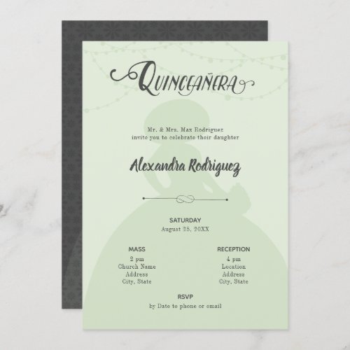 Mint Green  Steel Charro Silhouette Quinceanera Invitation