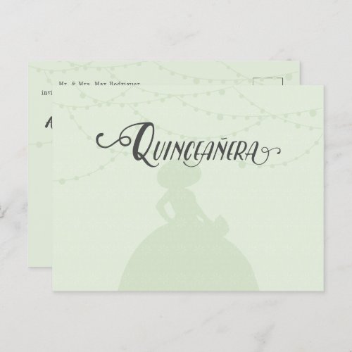Mint Green  Steel Charro Silhouette Quinceanera Invitation Postcard