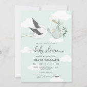 Mint Green Stork Baby Shower Invitation (Front)