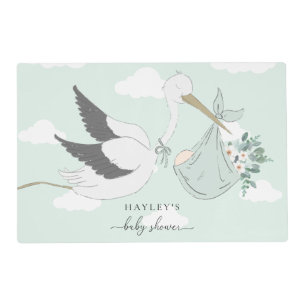 Mint Green Stork Baby Shower Placemat