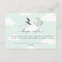 Mint Green Stork Diaper Raffle Ticket Insert Card