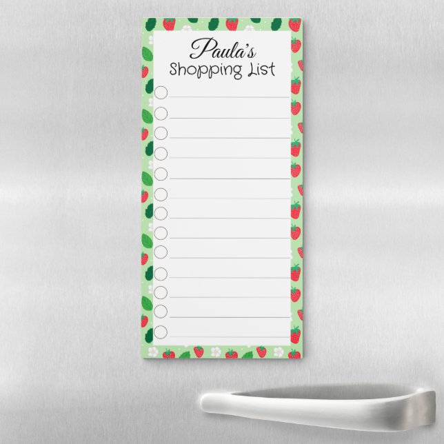 Mint Green Strawberry Shopping List Magnetic Notepad (In Situ)