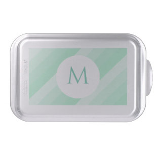 Mint Green Striped Modern Monogram Template Cake Pan