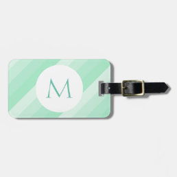 Mint Green Striped Modern Monogram Template Luggage Tag