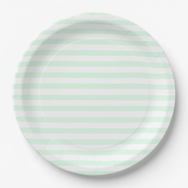 Mint Green Striped Paper Plate (Front)