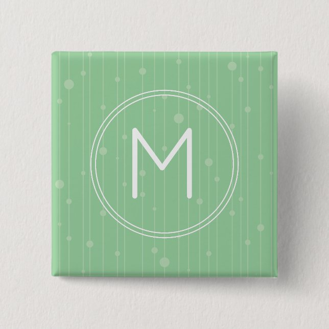 Mint green stripes and dots, custom monogram button (Front)