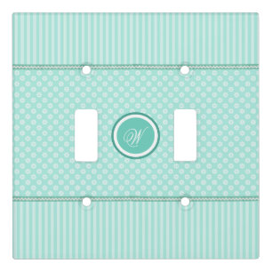 Mint Green Stripes and White Flowers With Monogram Light Switch Cover