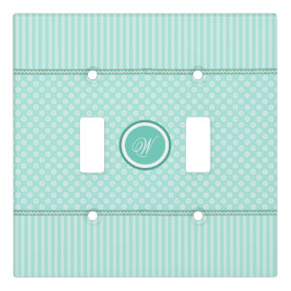 Mint Green Stripes and White Flowers With Monogram Light Switch Cover