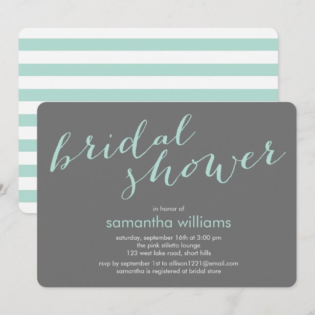 Mint Green Stripes Bridal Shower Invitation (Front/Back)
