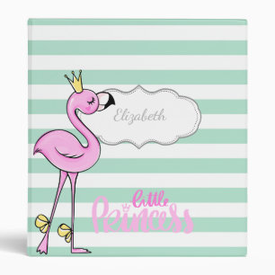 Mint Green Stripes Flamingo,Little Princess 3 Ring Binder