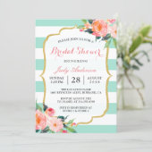 Mint Green Stripes | Floral Chic Bridal Shower Invitation (Standing Front)