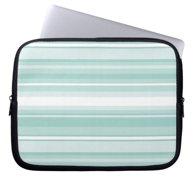 Mint green stripes laptop sleeve (Front)