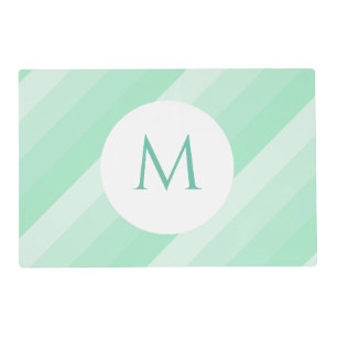 Mint Green Stripes Modern Monogram Template Trendy Placemat