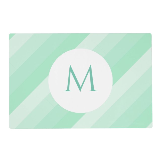 Mint Green Stripes Modern Monogram Template Trendy Placemat (Front)
