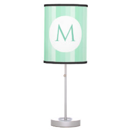 Mint Green Stripes Modern Trendy Monogram Template Table Lamp