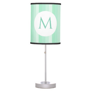 Mint Green Stripes Modern Trendy Monogram Template Table Lamp