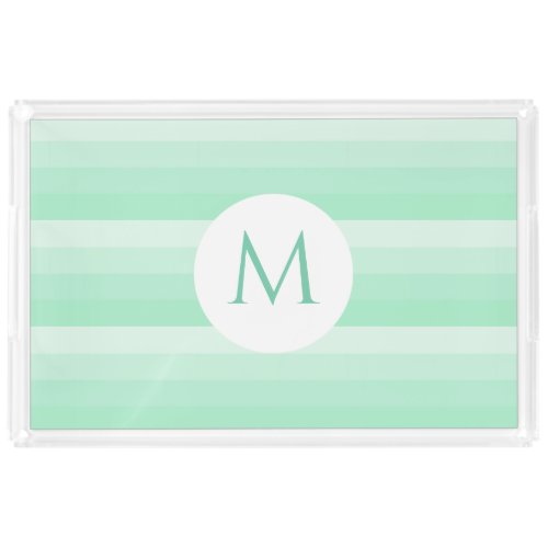 Mint Green Stripes Monogram Modern Trendy Template Acrylic Tray