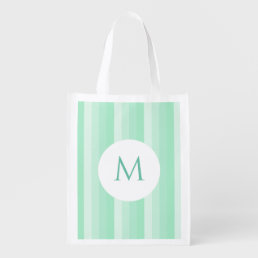 Mint Green Stripes Monogram Pattern Template Trend Grocery Bag