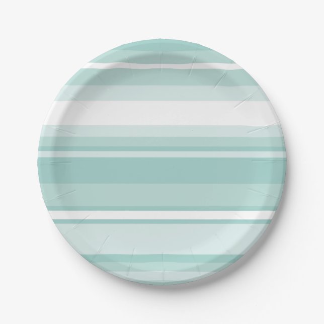 Mint green stripes paper plates (Front)