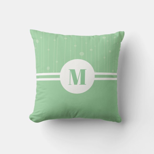 Mint green stripes pastel minimal monogram letter throw pillow (Front)