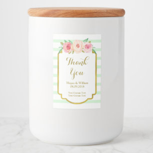 Mint Green Stripes Pink Floral Gold Custom Label