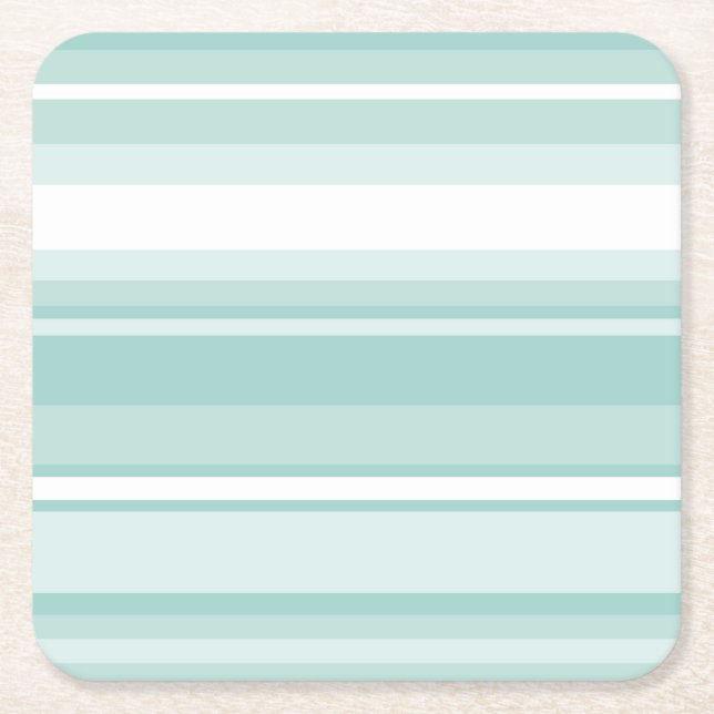 Mint green stripes square paper coaster (Front)