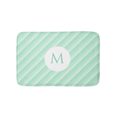 Mint Green Stripes Trendy Modern Monogram Template Bath Mat