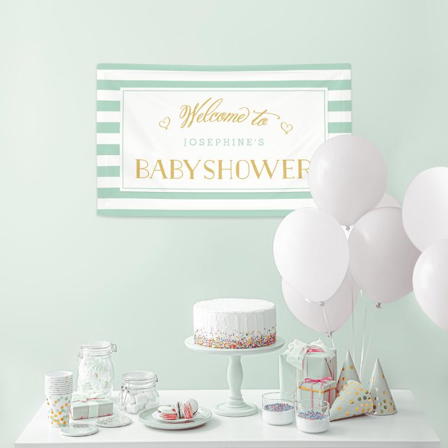 Mint Green Stripes with Gold Mom to Be | Baby Show Banner (Creator Uploaded)