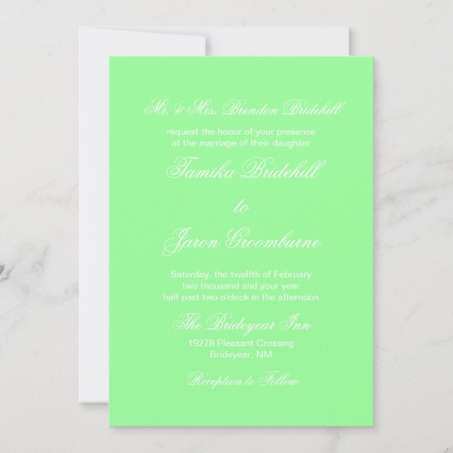 Mint Green Stylish Complementary Color Wedding Invitation (Front)