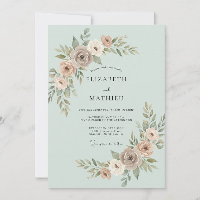 Mint Green Subtle Botanical Wedding Invitation (Front)