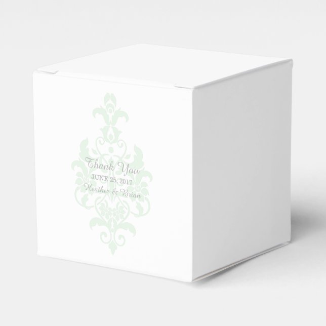 Mint Green Subtle Damask Favor Boxes (Front Side)