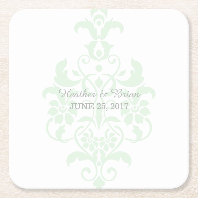Mint Green Subtle Damask Paper Coasters (Front)