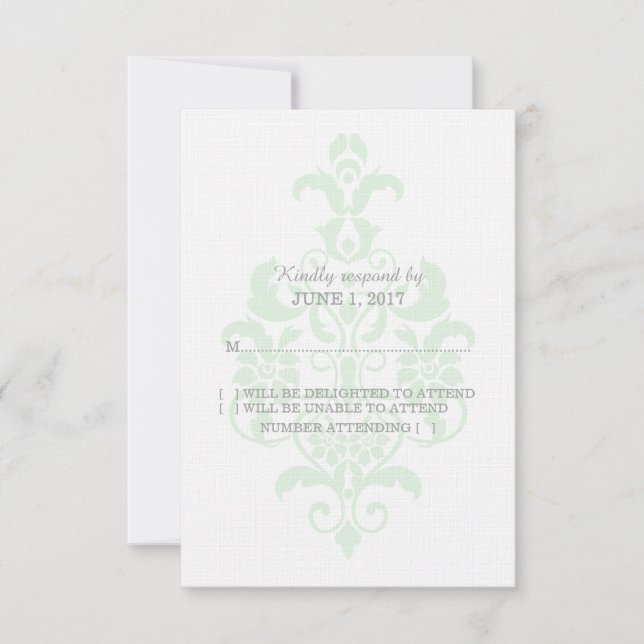Mint Green Subtle Damask Response Card (Front)