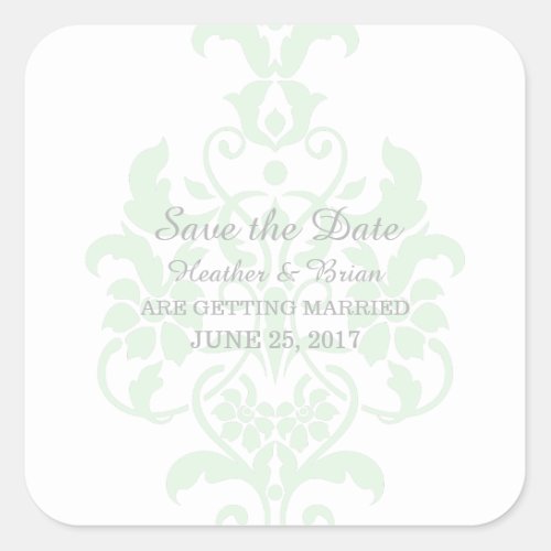 Mint Green Subtle Damask Save the Date Stickers