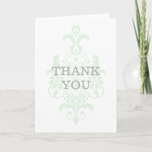 Mint Green Subtle Damask Thank You Card (Front)
