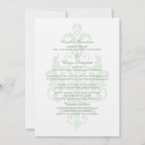 Mint Green Subtle Damask Wedding Invite