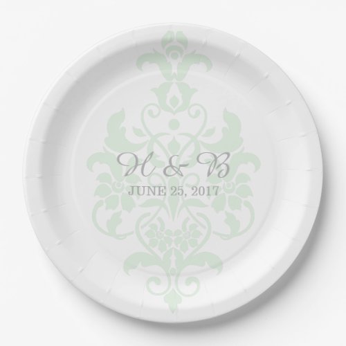 Mint Green Subtle Damask Wedding Paper Plates
