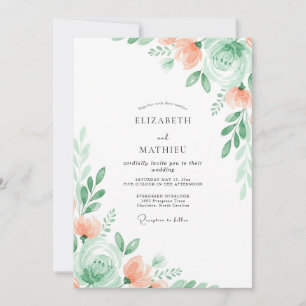 Mint Green Subtle Floral Wedding Invitation