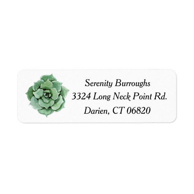 Mint Green Succulent Cactus Watercolor Floral Label (Front)