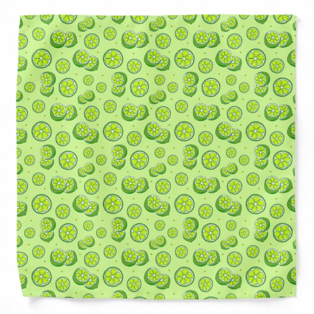 Mint Green Summery Lime Slices Print Bandana (Front)