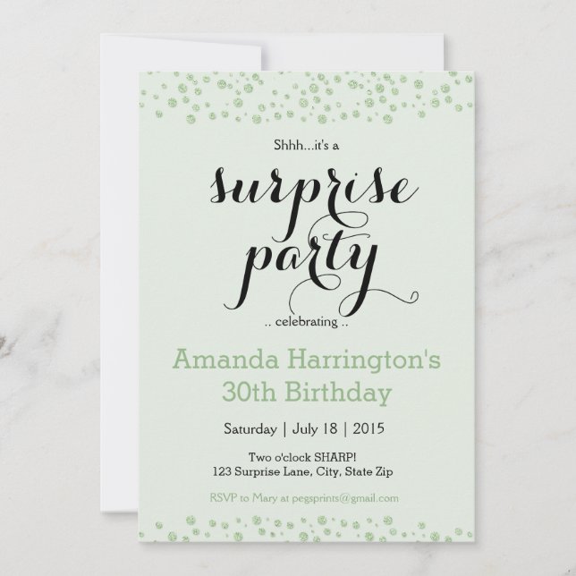Mint Green Surprise Party Invitation - Adult (Front)