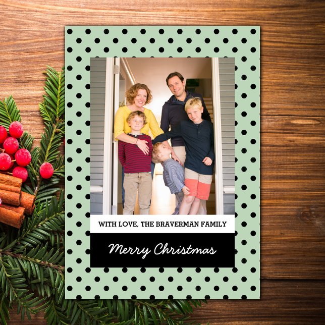Mint Green Sweet Polka Dot Holiday Photo Flat Card (Mint Green Sweet Polka Dot Holiday Photo Card)