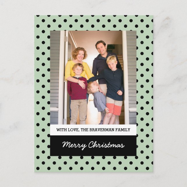 Mint Green Sweet Polka Dot Holiday Photo Postcard (Front)